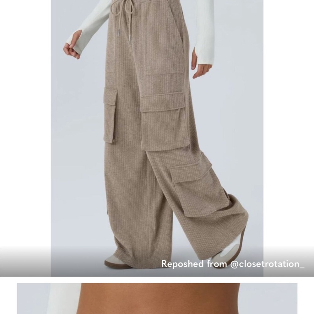Wide-Leg Cargo Knit Pants in Taupe - Picture 5 of 6